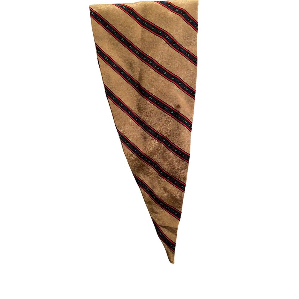Vintage Silk Cravat Scarf Gold Red Blue Stripe Ascot Style Neckwear